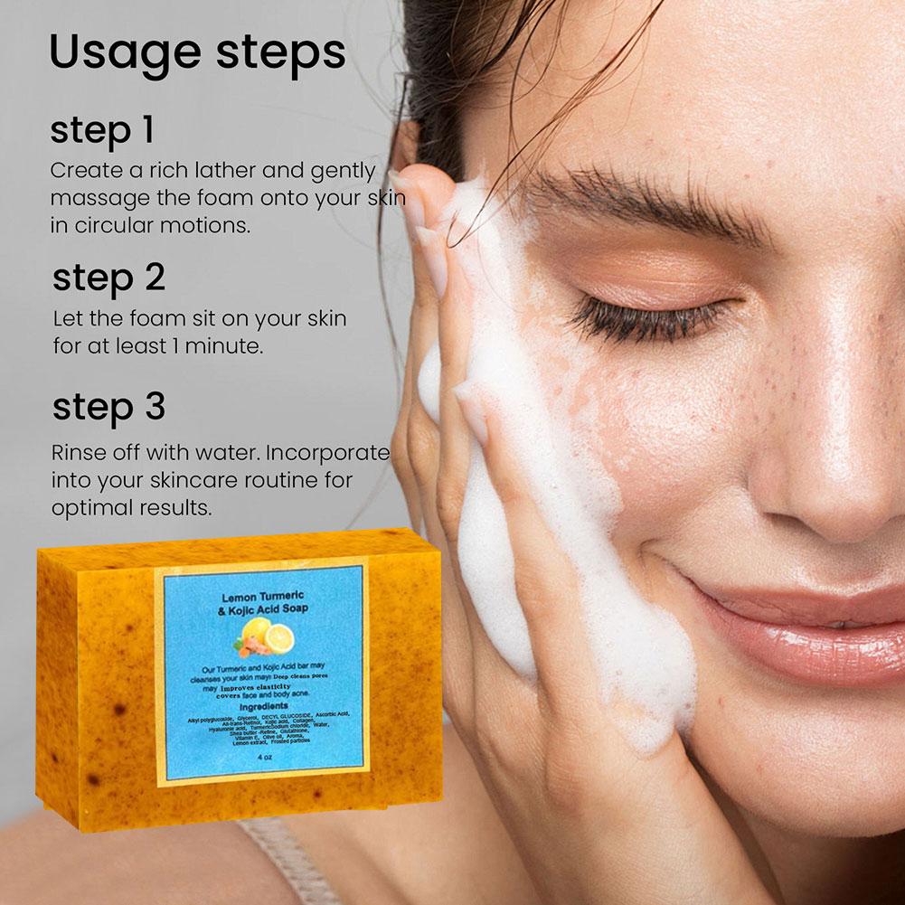 Savon fait à la main au curcuma, savon à l'acide kojique au citron, savon de douche et pour le visage, nettoyage en profondeur pour les soins de la peau du visage et du corps, 100g