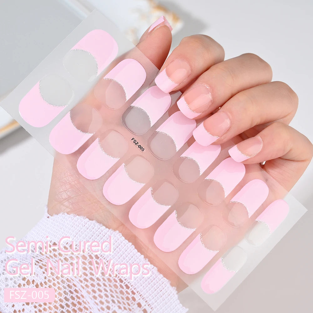 Autocollants d'art d'ongle semi-durci, 16 embouts