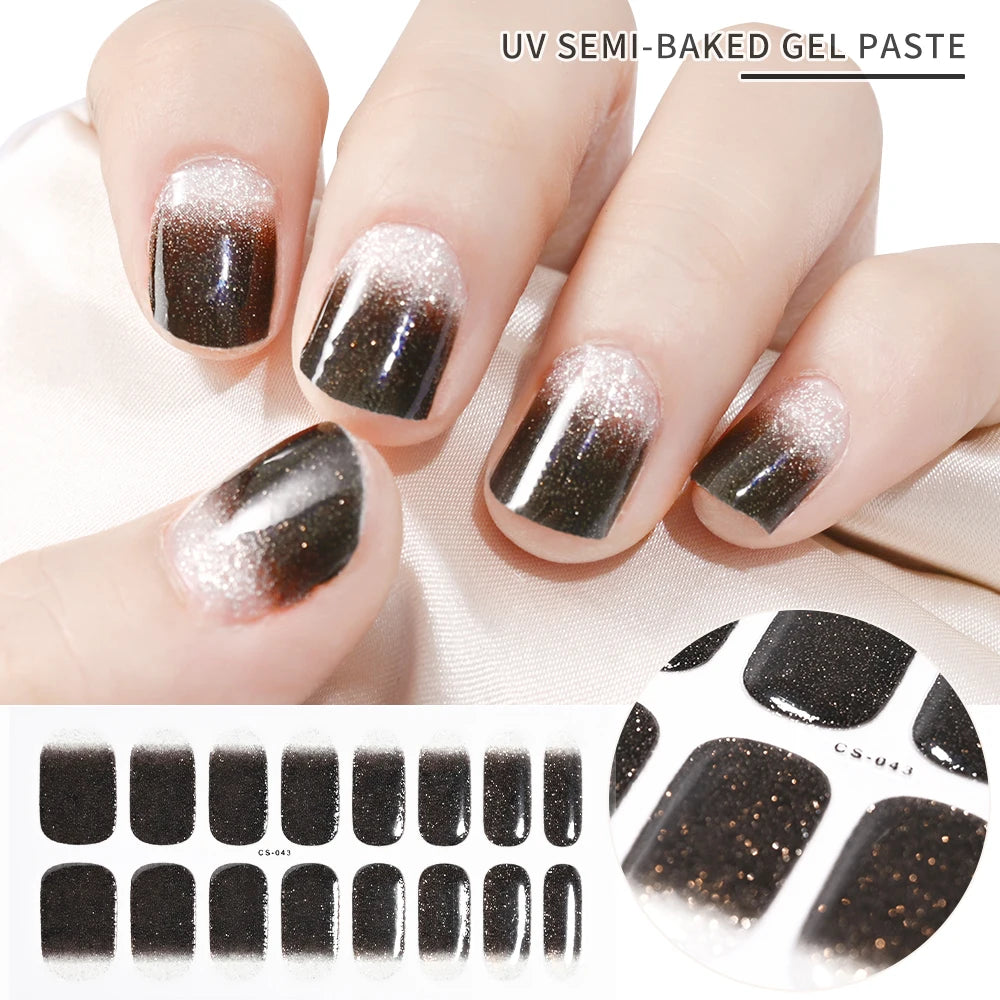 Autocollants d'art d'ongle semi-durci, 16 embouts