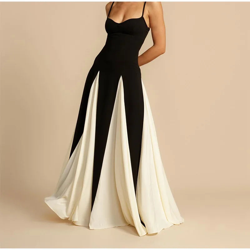 Robe longue plissée à col en V, dos nu, élégante et sans manches pour femmes