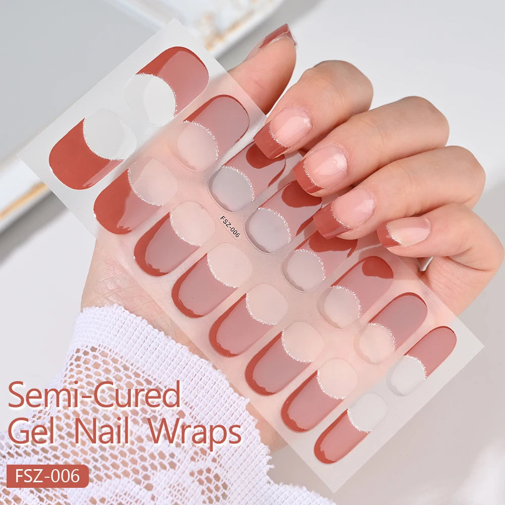 Autocollants d'art d'ongle semi-durci, 16 embouts
